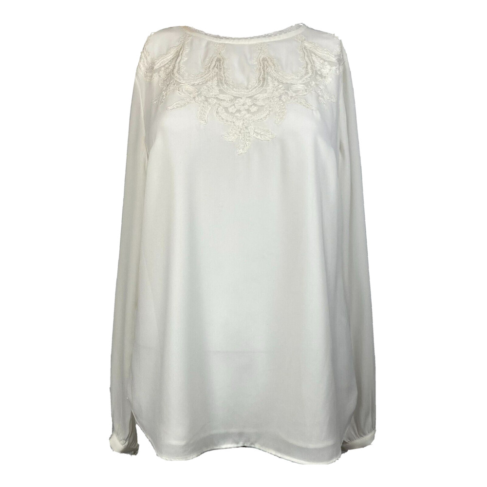 NWT‎ White House Black Market Shirt Womens 4 Embroidered Blouse Lace Long Sleeve